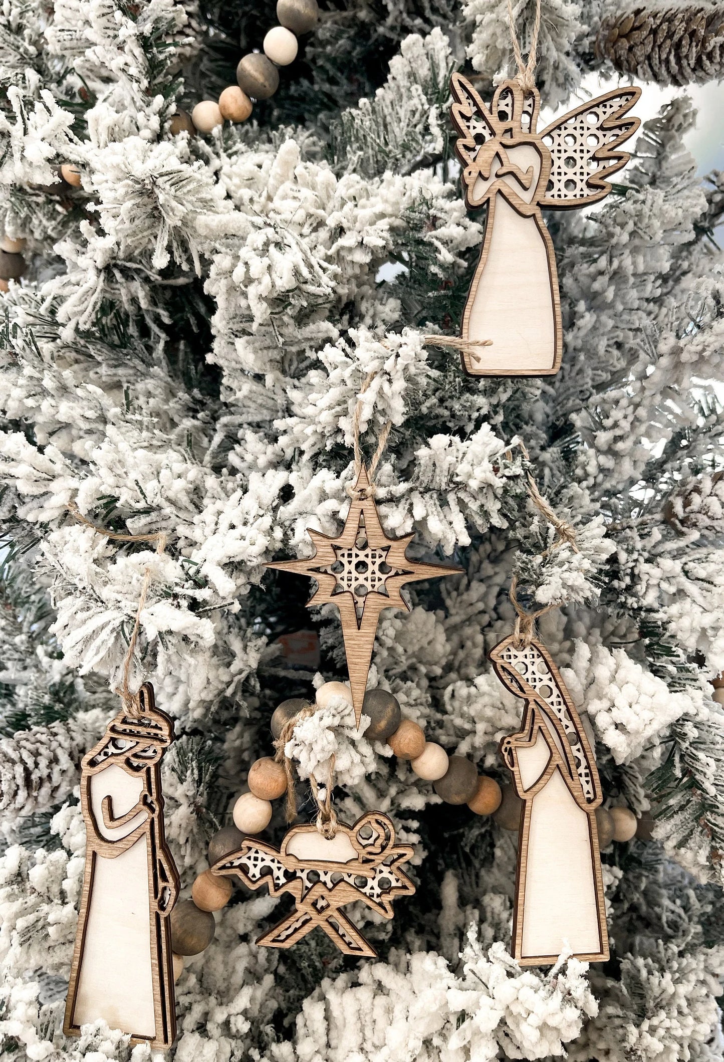 Rattan Nativity Christmas Tree Ornaments Laser Cut Digital File | 14 Ornaments | Boho Christmas Decor | Boho Nativity | Jesus | Glowforge