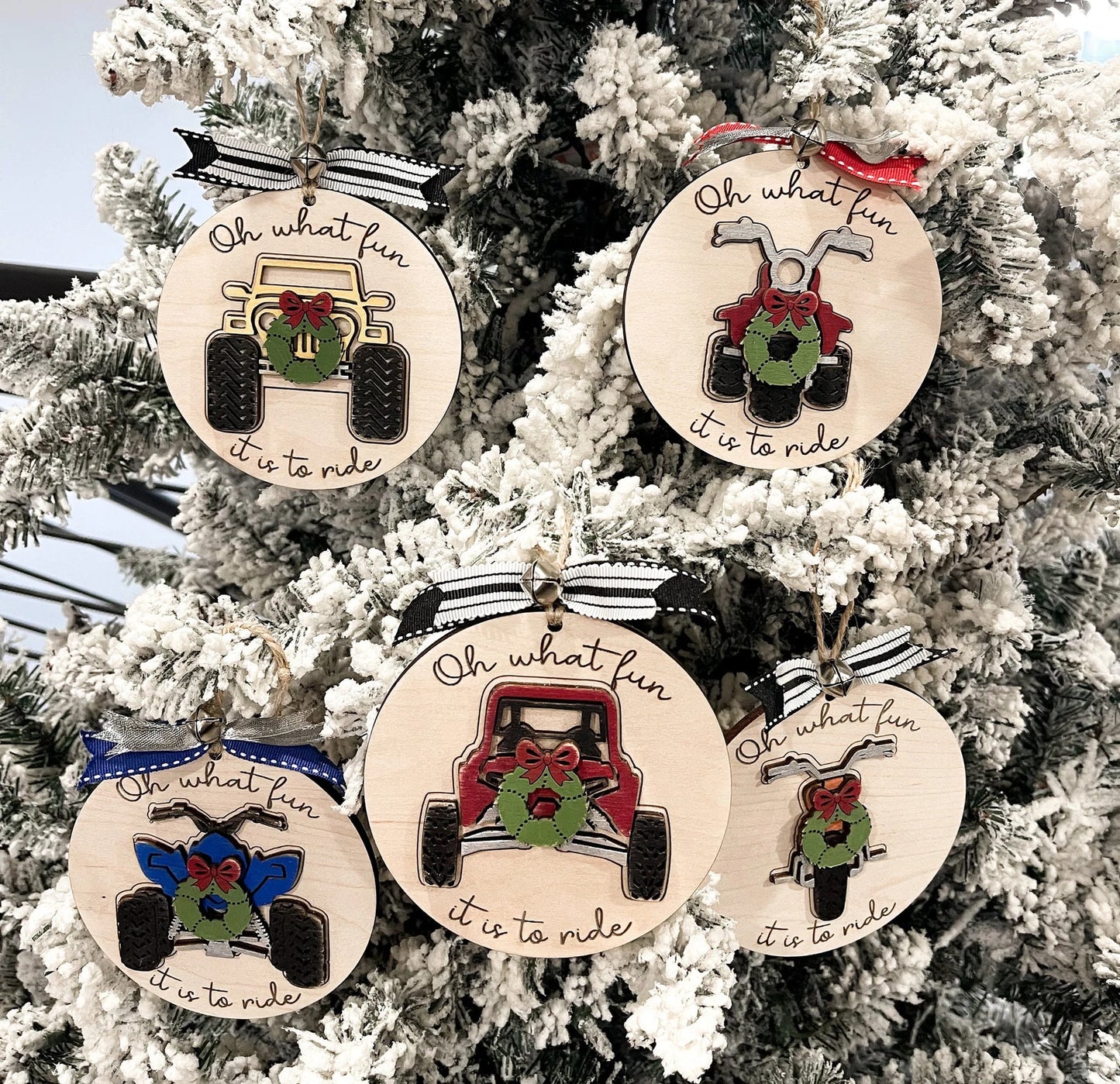 Oh What Fun It Is To Ride ATV, Motorcycle, Snowmobile, UTV, Golf Cart, Bike, Boat, Jet Ski, 4x4 Christmas Ornament Laser File | Glowforge