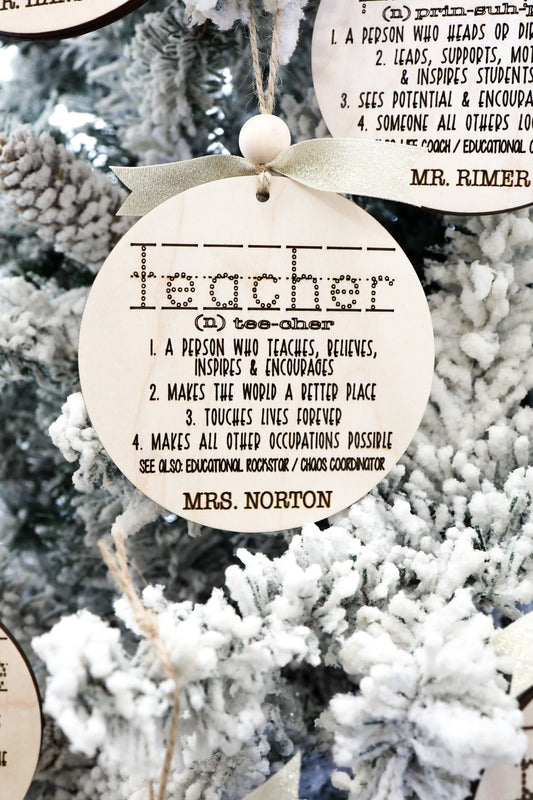 Cute Teacher, Principal, Counselor, Lunch Aide, Nurse, Bus Driver, Custodian, Secretary,  ect Definition Ornament Laser Cut File | Glowforge