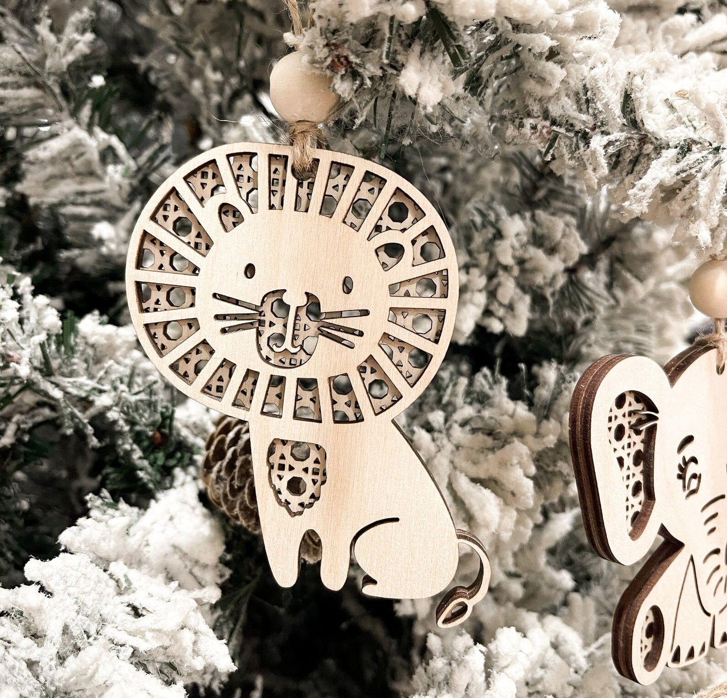 Cute Rattan Lion, Elephant, Giraffe, Monkey, Tiger Ornament Charms Laser Cut File | Scandinavian Christmas | Boho Car Charms | Glowforge