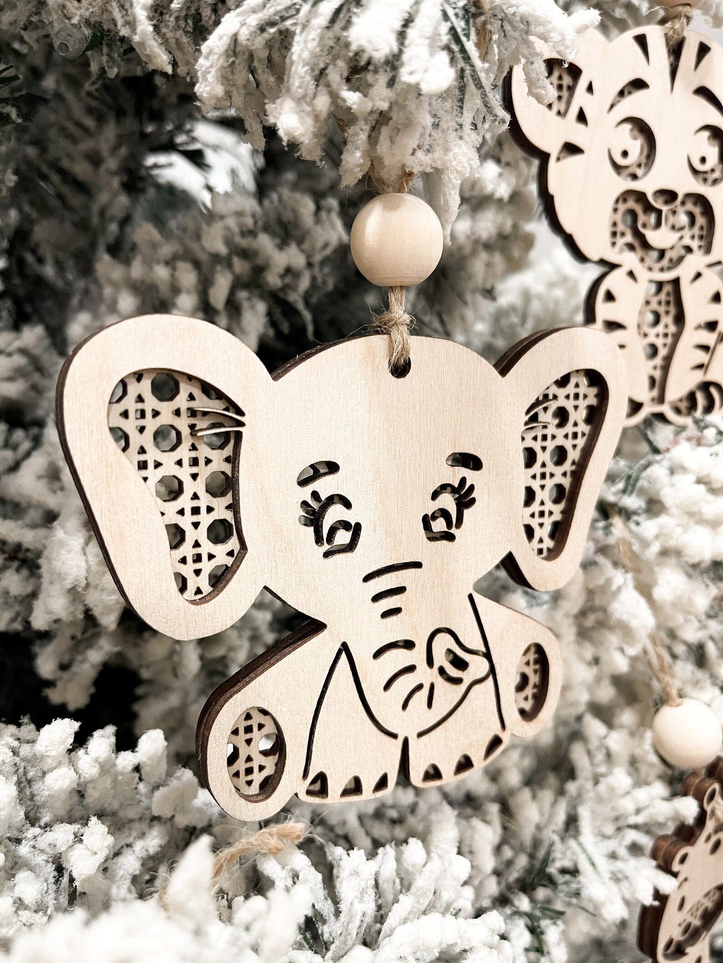 Cute Rattan Lion, Elephant, Giraffe, Monkey, Tiger Ornament Charms Laser Cut File | Scandinavian Christmas | Boho Car Charms | Glowforge