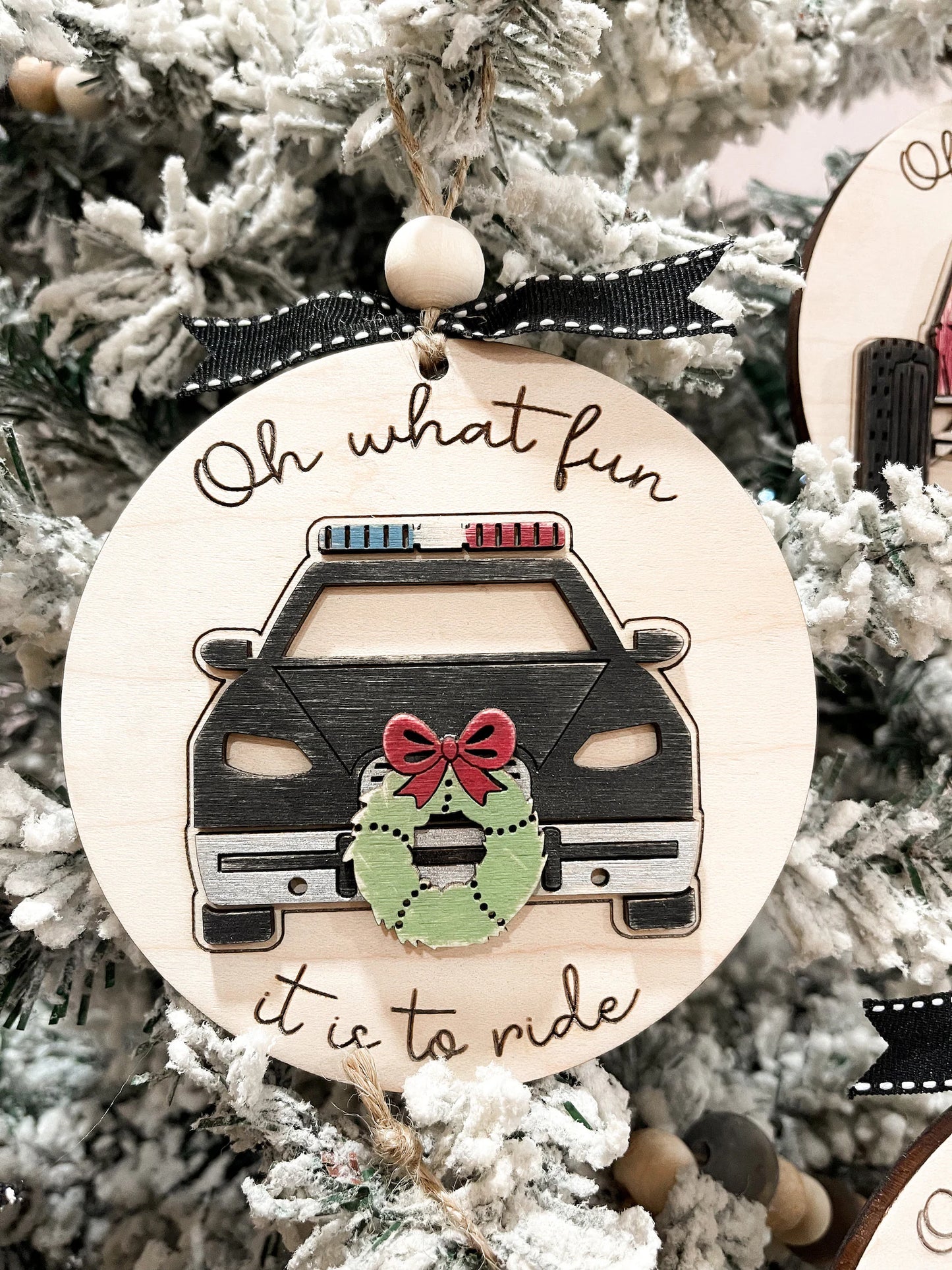 Oh What Fun It Is To Ride Fire Truck, Police Car, Ambulance, Train, Garbage Truck, School Bus, Sandrail, UTV Christmas Ornament Laser File