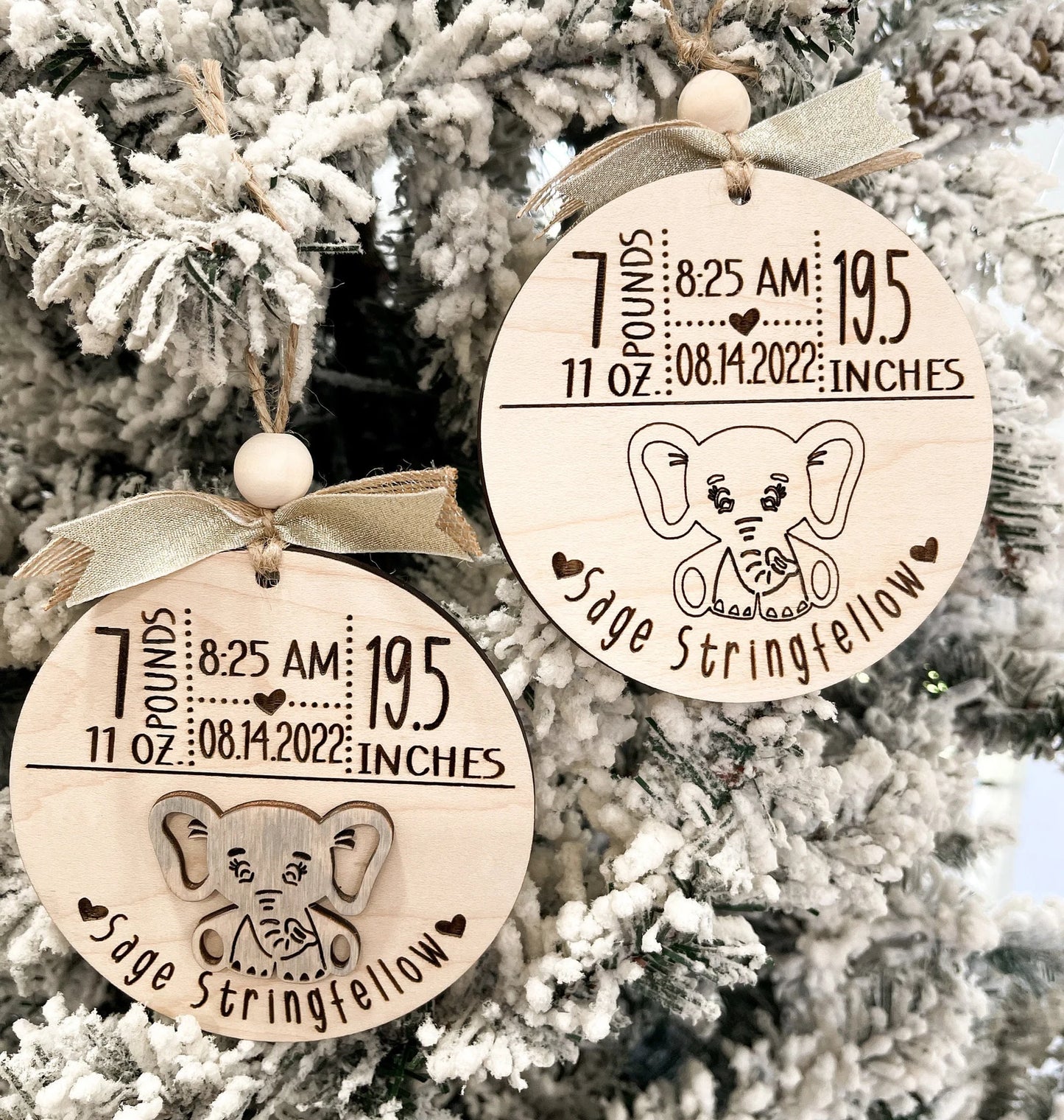 Customizable Cute Birth Announcement Stats Charm / Ornament Laser Digital File | Includes Lion, Tiger, Giraffe, Monkey, Elephant | Glowforge