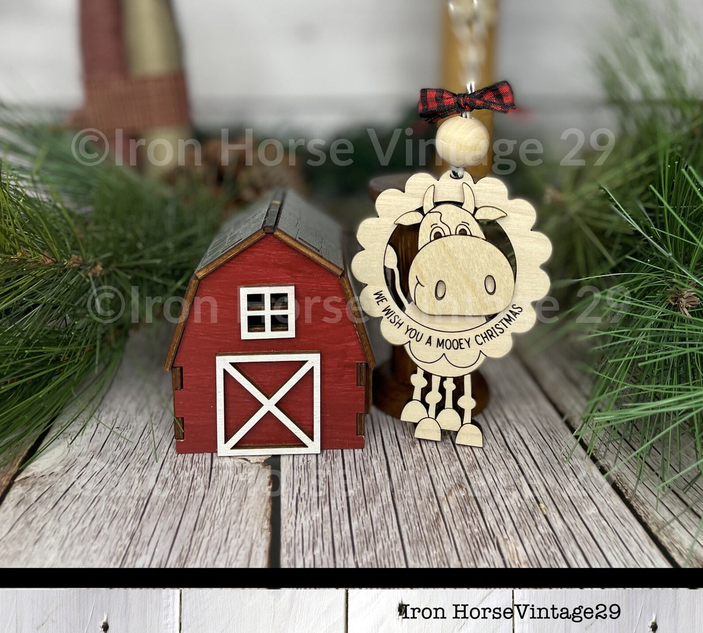 Farm Animal Christmas Ornaments, Holiday Donkey and Cow, Farmhouse Style, Holiday Decorations