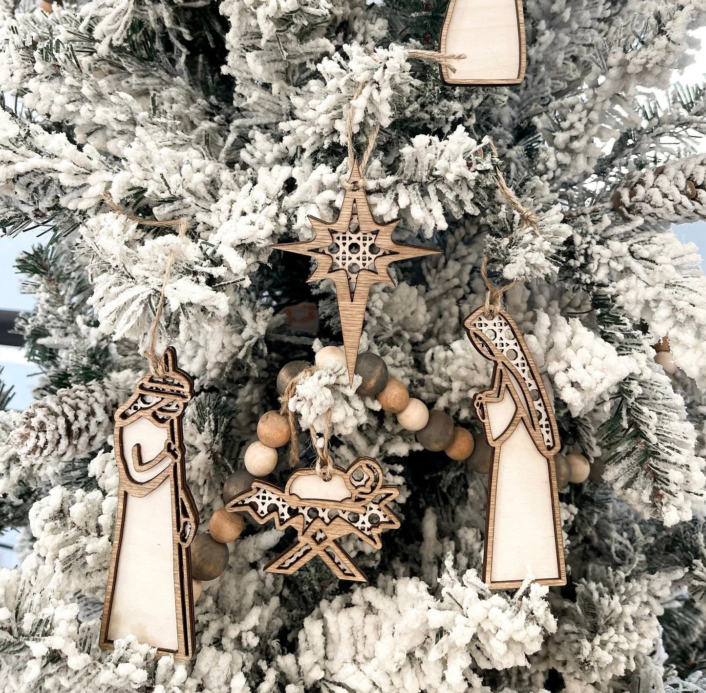 Rattan Nativity Christmas Tree Ornaments Laser Cut Digital File | 14 Ornaments | Boho Christmas Decor | Boho Nativity | Jesus | Glowforge