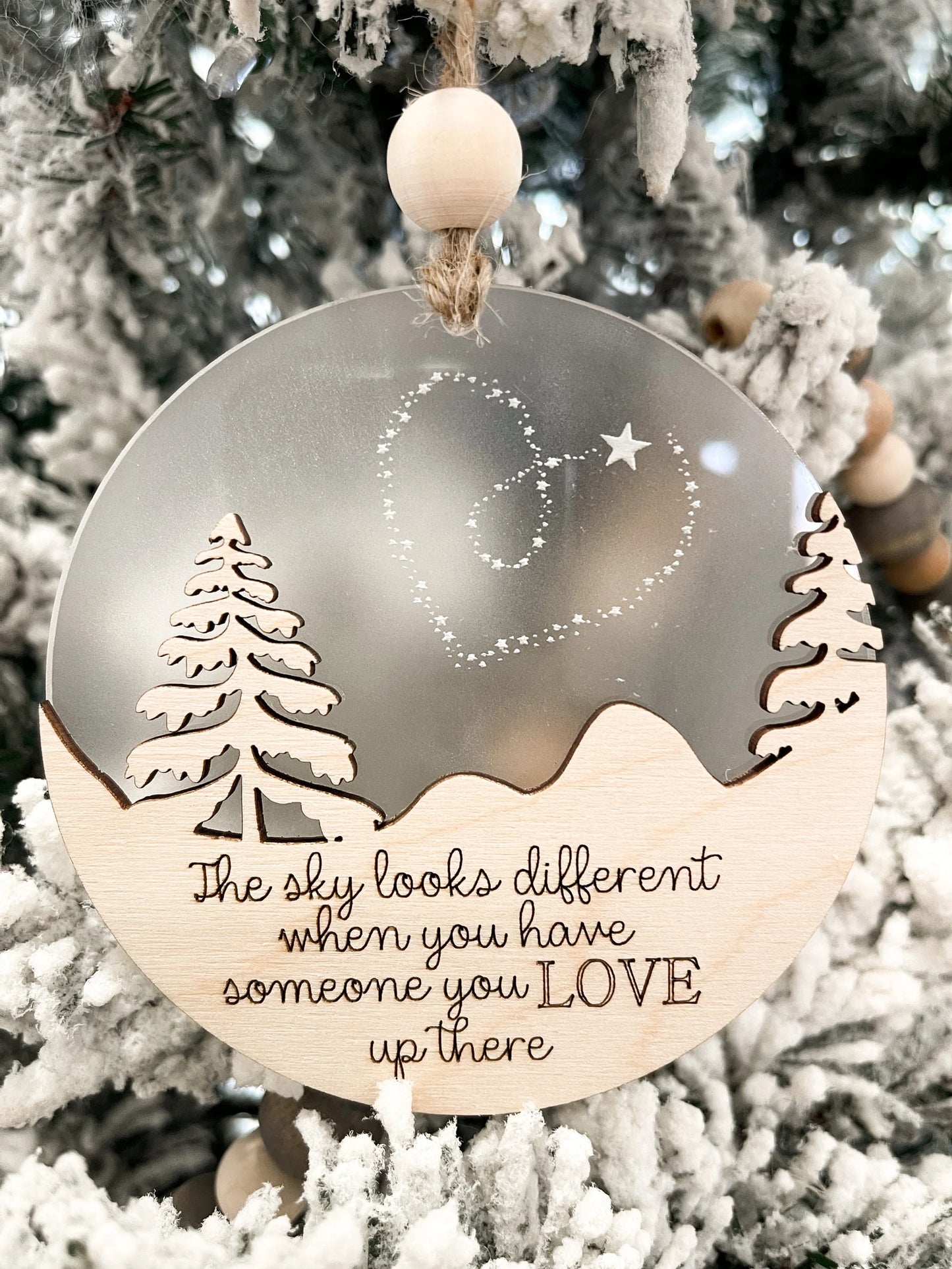 Customizable Memorial "The Sky Looks Different When You Have Someone You Love Up There" Ornament and Stand Laser Cut File | Glowforge