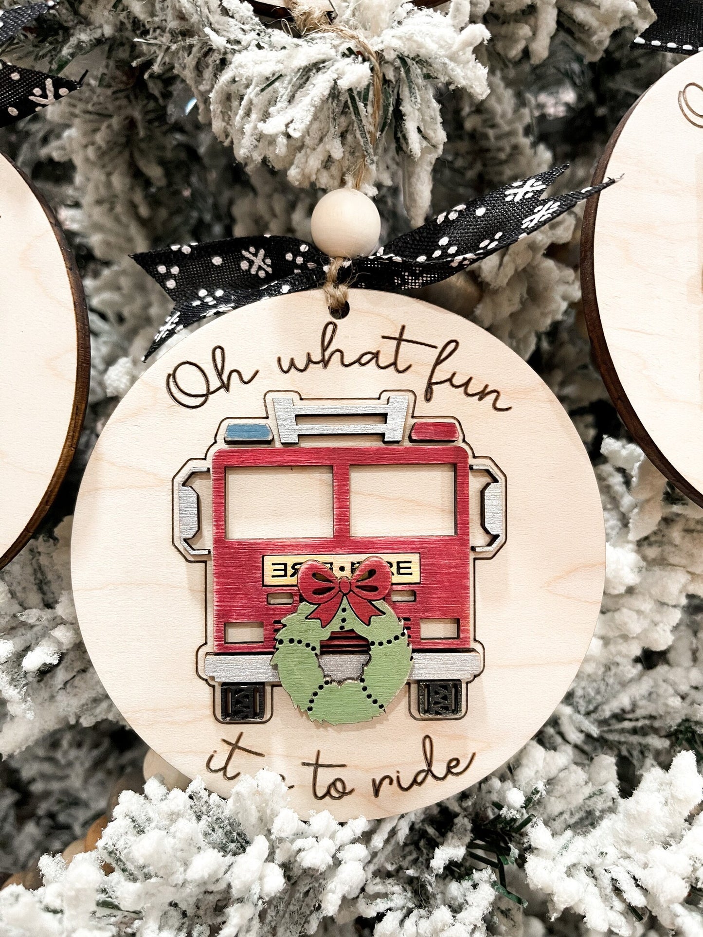 Oh What Fun It Is To Ride Fire Truck, Police Car, Ambulance, Train, Garbage Truck, School Bus, Sandrail, UTV Christmas Ornament Laser File