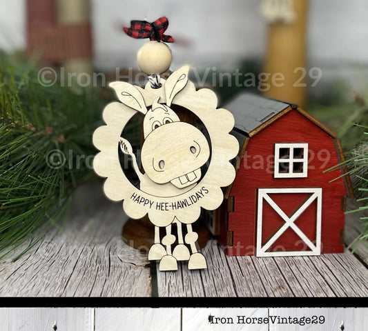 Farm Animal Christmas Ornaments, Holiday Donkey and Cow, Farmhouse Style, Holiday Decorations