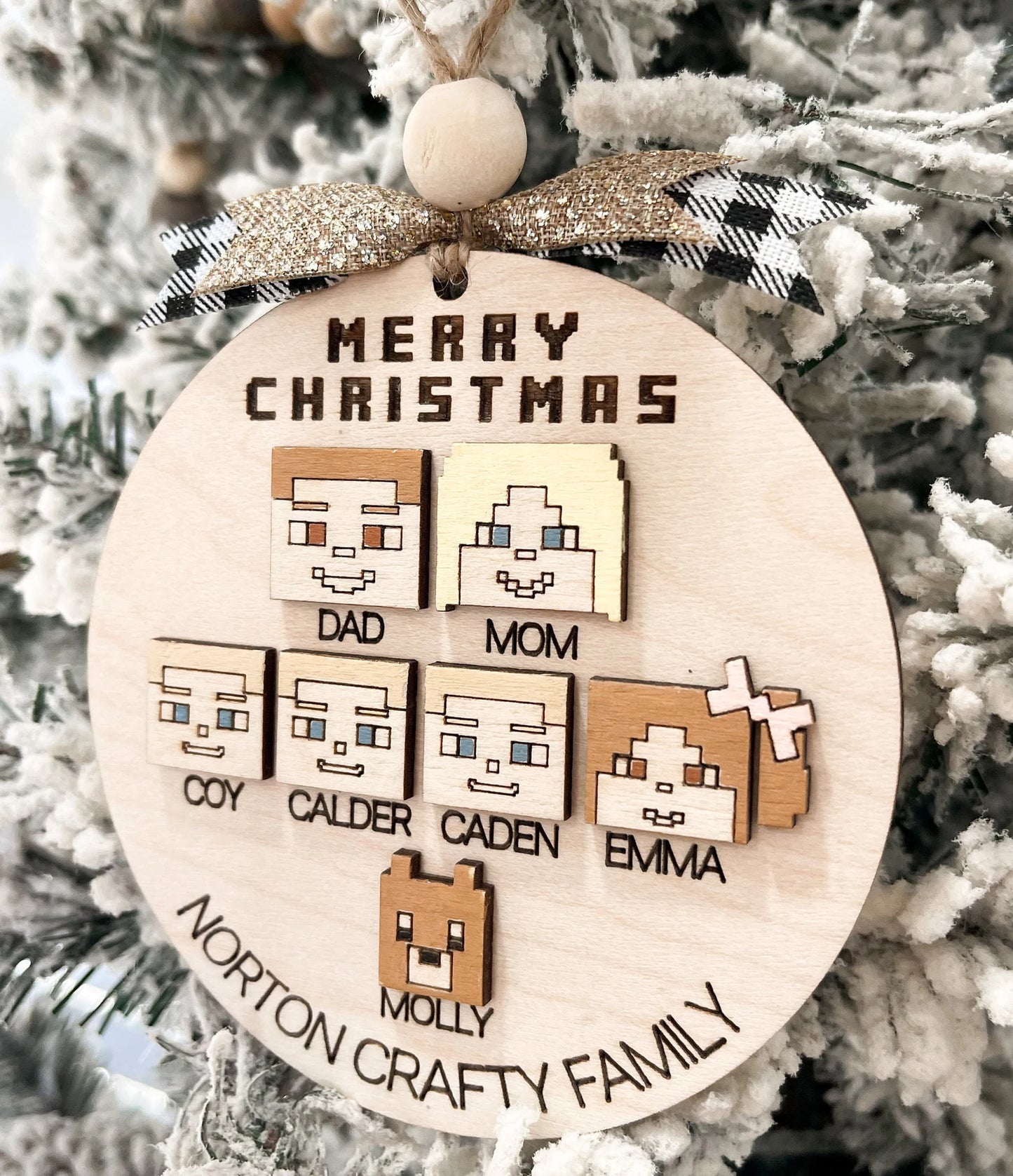 Customizable Pixel Craft Gamer Family Names Christmas Ornament Laser Cut Digital File | Personalized Video Game Ornament SVG | Glowforge