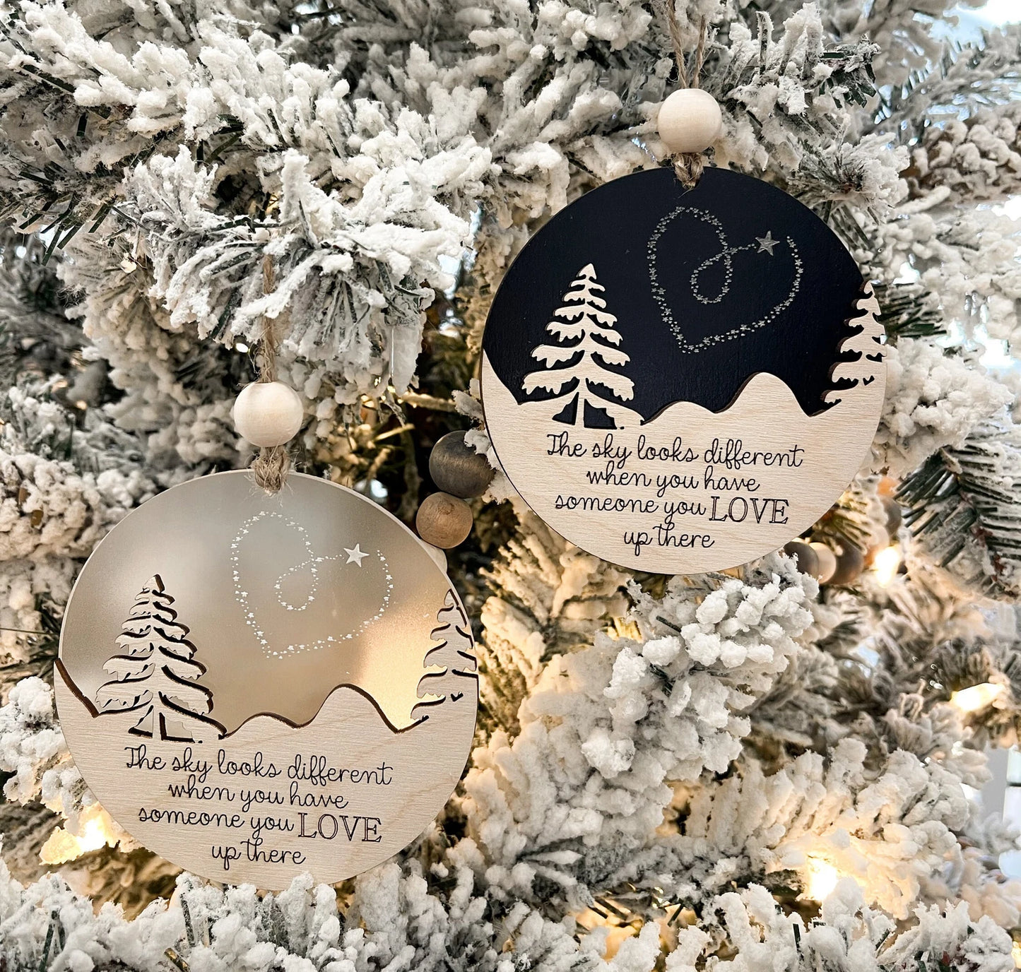 Customizable Memorial "The Sky Looks Different When You Have Someone You Love Up There" Ornament and Stand Laser Cut File | Glowforge