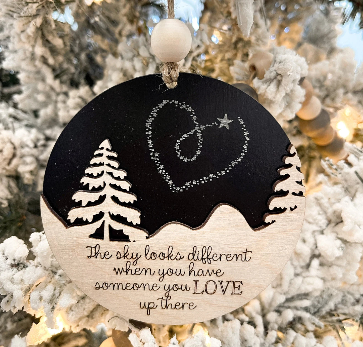 Customizable Memorial "The Sky Looks Different When You Have Someone You Love Up There" Ornament and Stand Laser Cut File | Glowforge