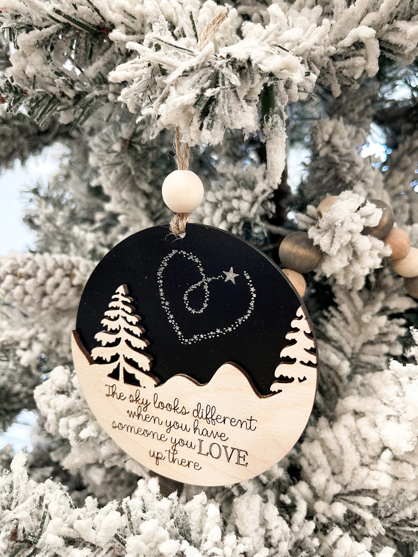 Customizable Memorial "The Sky Looks Different When You Have Someone You Love Up There" Ornament and Stand Laser Cut File | Glowforge