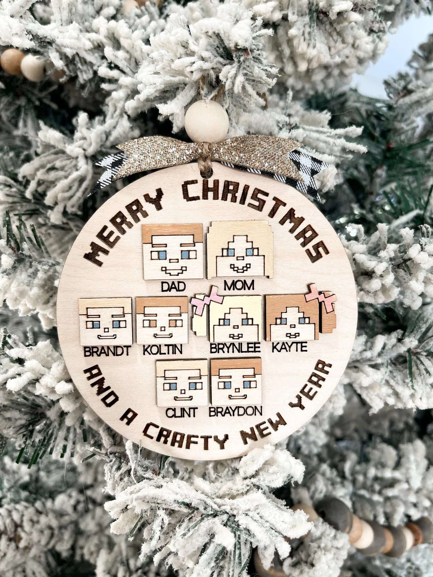 Customizable Pixel Craft Gamer Family Names Christmas Ornament Laser Cut Digital File | Personalized Video Game Ornament SVG | Glowforge