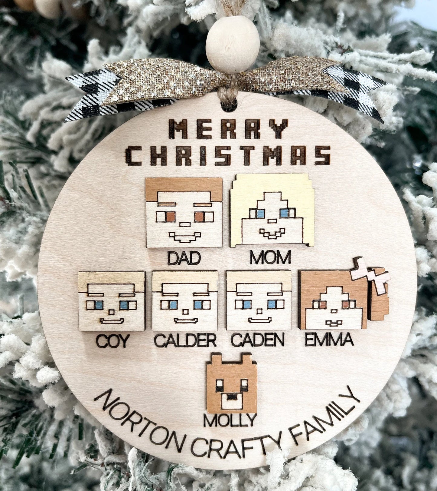 Customizable Pixel Craft Gamer Family Names Christmas Ornament Laser Cut Digital File | Personalized Video Game Ornament SVG | Glowforge