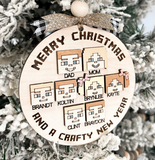 Customizable Pixel Craft Gamer Family Names Christmas Ornament Laser Cut Digital File | Personalized Video Game Ornament SVG | Glowforge