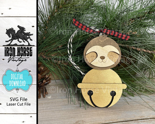 Laser Files AnimalsSloth Christmas Bell, Sloth Christmas Ornament, Farmhouse Style, Holiday Decoration, Home Decor, Laser Ready, Digital Download