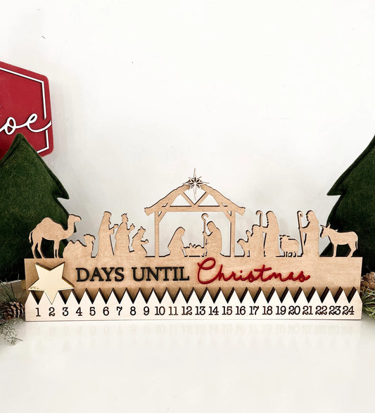 Freestanding Christmas Nativity Countdown Advent Calendar Laser Cut Digital File | Cute Wood Nativity Christmas Decor SVG | Glowforge