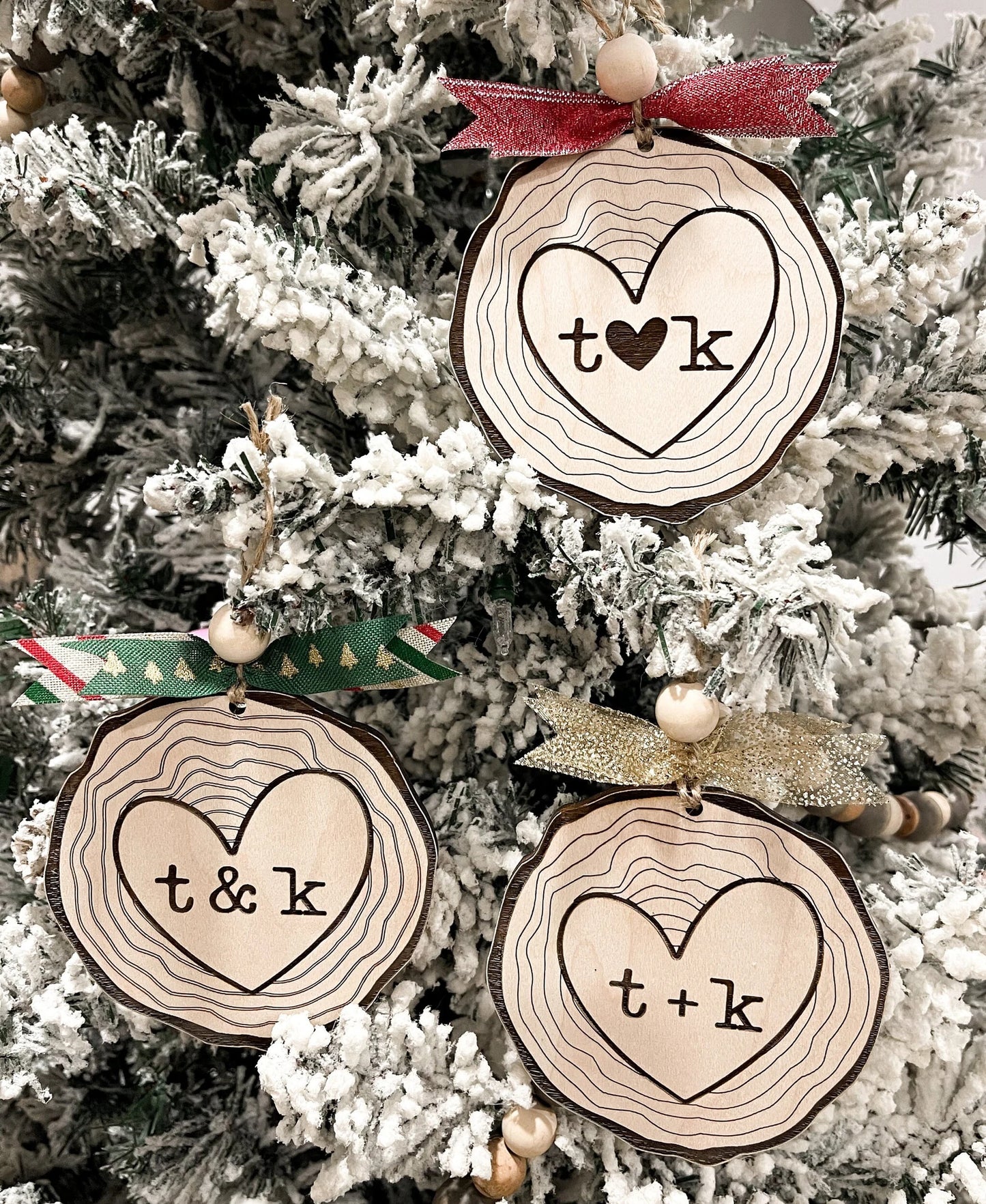 Customizable Wood Slice Love Initials Ornament / Charm and Stand Laser Cut Digital File | Keepsake Charm | Valentine's Day Gift | Glowforge