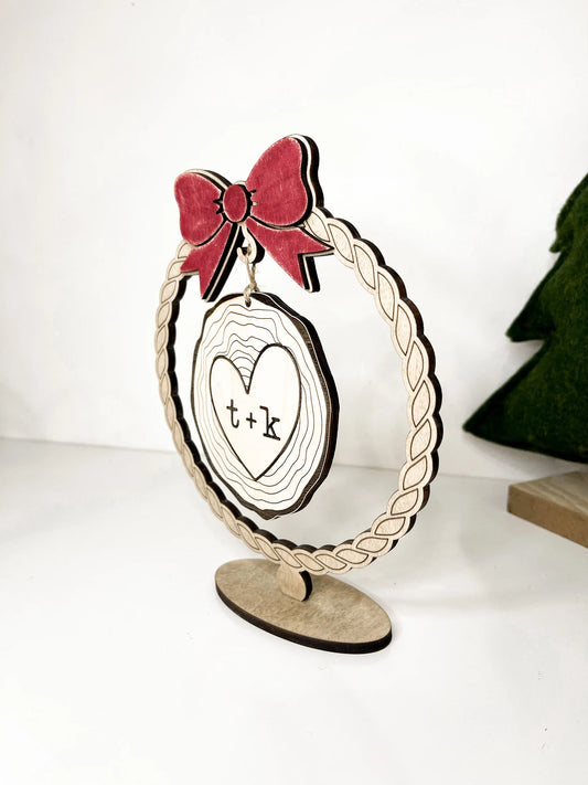 Customizable Wood Slice Love Initials Ornament / Charm and Stand Laser Cut Digital File | Keepsake Charm | Valentine's Day Gift | Glowforge