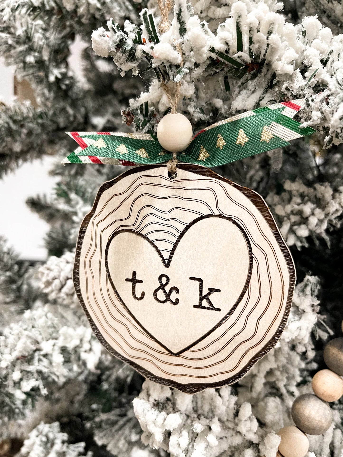 Customizable Wood Slice Love Initials Ornament / Charm and Stand Laser Cut Digital File | Keepsake Charm | Valentine's Day Gift | Glowforge