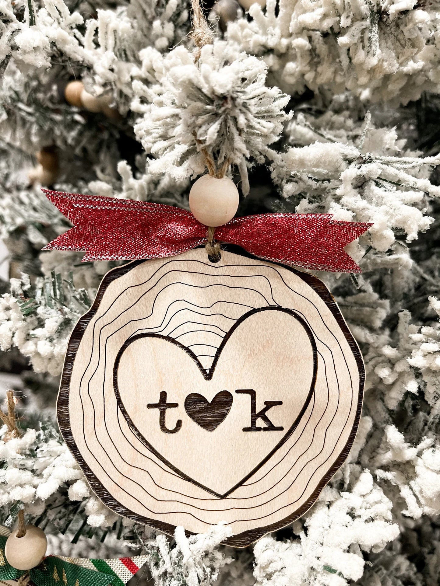 Customizable Wood Slice Love Initials Ornament / Charm and Stand Laser Cut Digital File | Keepsake Charm | Valentine's Day Gift | Glowforge