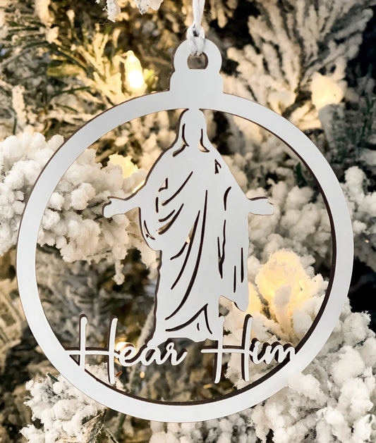 Hear Him Christ Christmas Ornament Laser Cut Digital File | Jesus Ornament | Christus SVG | Church Christmas Gift Idea | Acrylic | Glowforge