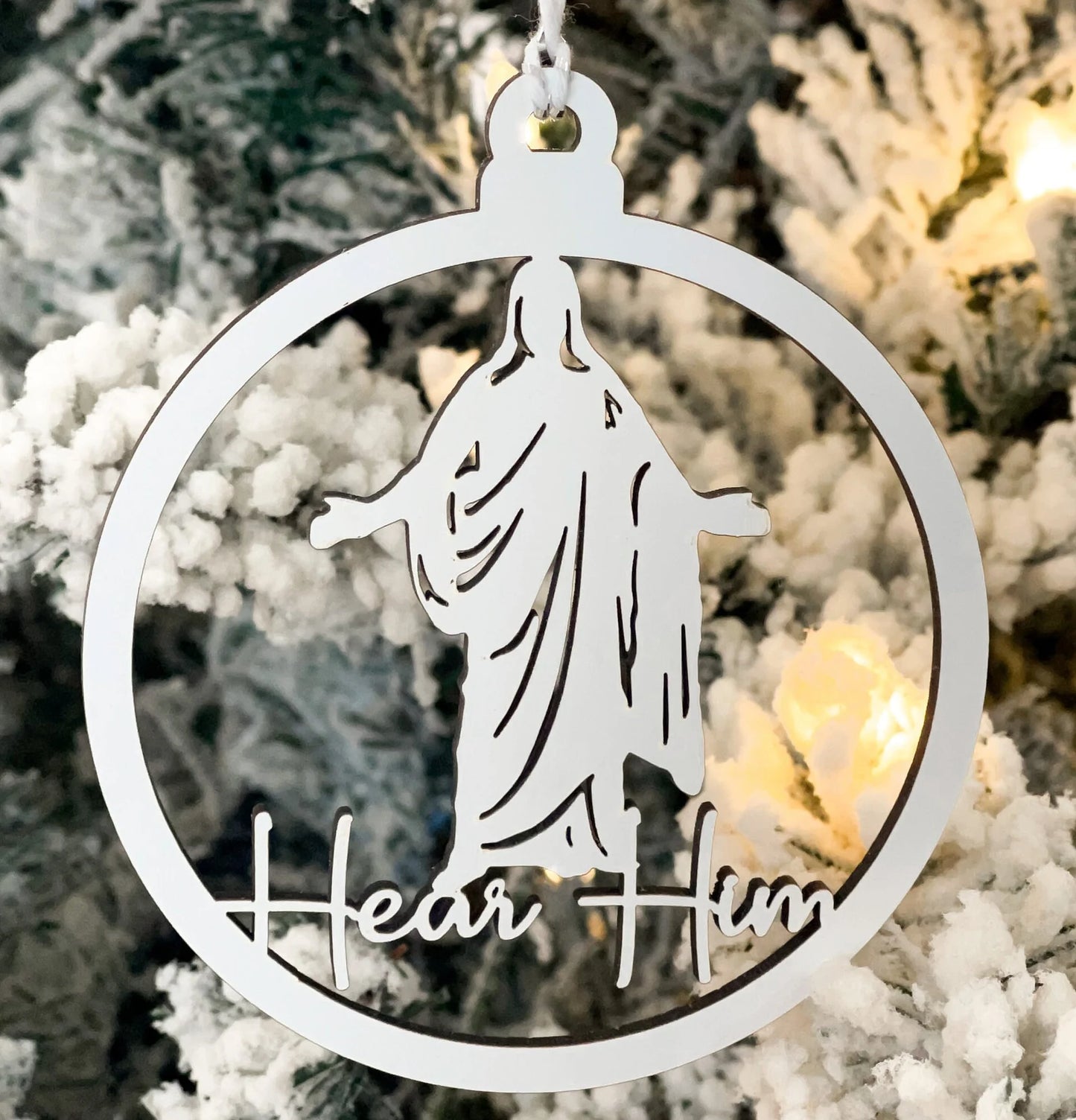 Hear Him Christ Christmas Ornament Laser Cut Digital File | Jesus Ornament | Christus SVG | Church Christmas Gift Idea | Acrylic | Glowforge