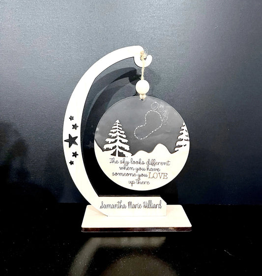 Customizable Baby Memorial "The Sky Looks Different When You Have Someone You Love Up There" Footprint Ornament & Stand Laser Digital File