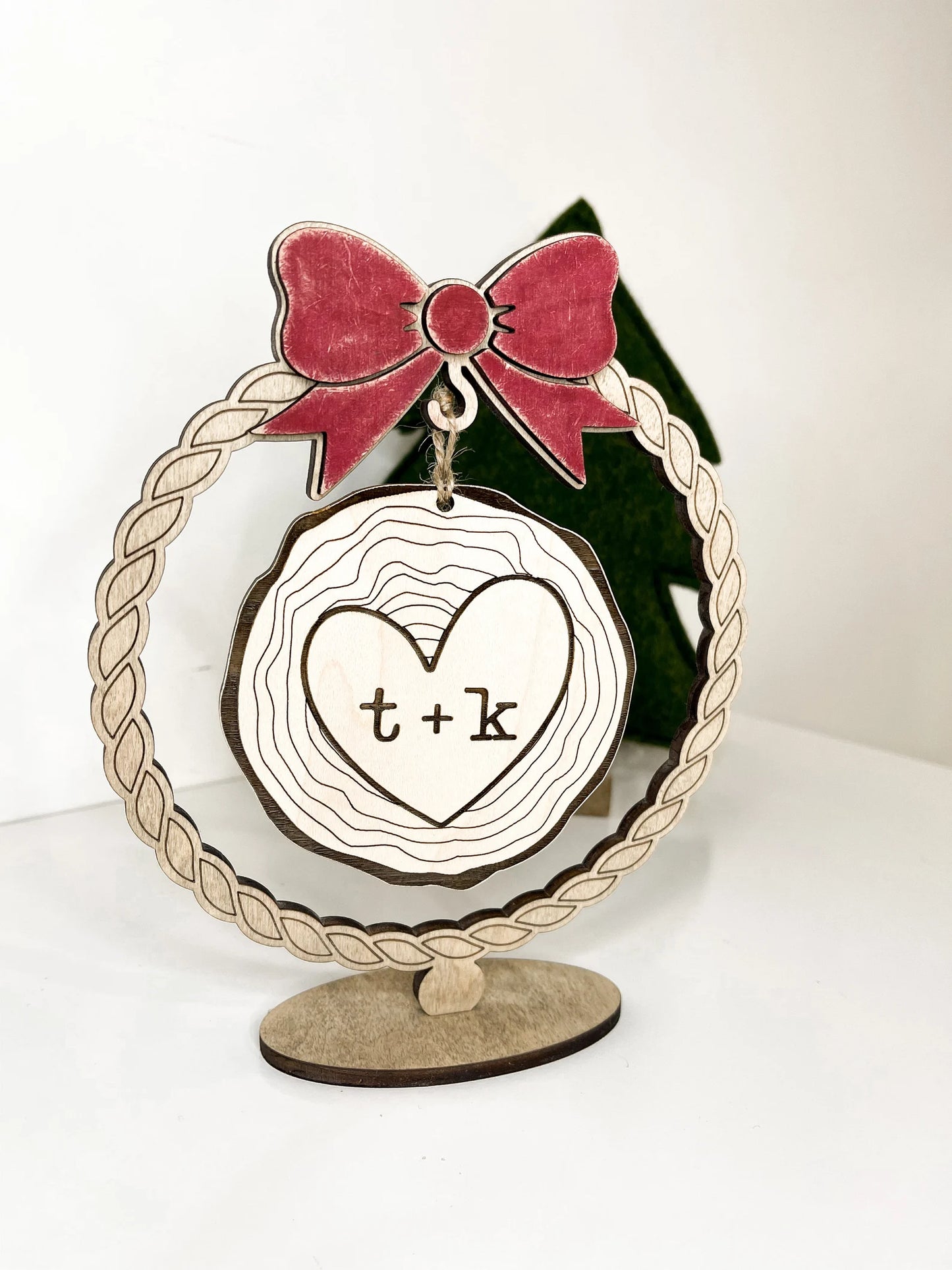 Customizable Wood Slice Love Initials Ornament / Charm and Stand Laser Cut Digital File | Keepsake Charm | Valentine's Day Gift | Glowforge