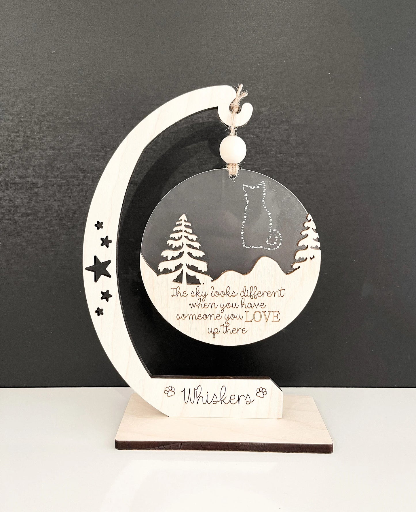 Customizable Cat Memorial "The Sky Looks Different When You Have Someone You Love Up There" Ornament Charm & Stand Laser Cut Digital File |