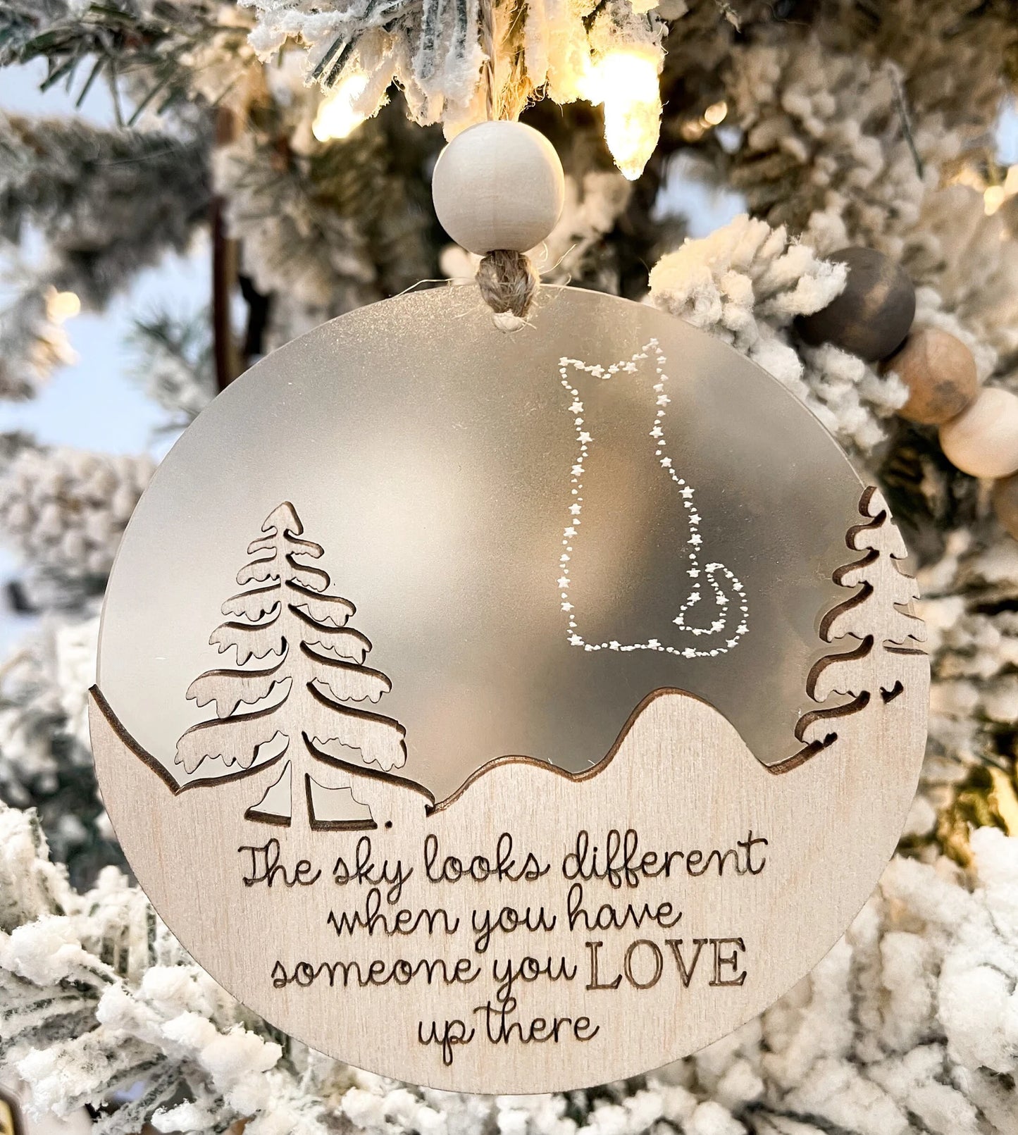 Customizable Cat Memorial "The Sky Looks Different When You Have Someone You Love Up There" Ornament Charm & Stand Laser Cut Digital File |