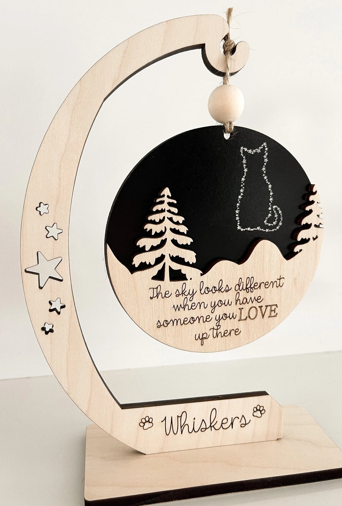 Customizable Cat Memorial "The Sky Looks Different When You Have Someone You Love Up There" Ornament Charm & Stand Laser Cut Digital File |