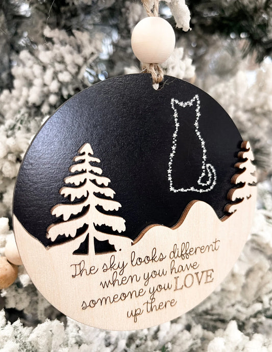 Customizable Cat Memorial "The Sky Looks Different When You Have Someone You Love Up There" Ornament Charm & Stand Laser Cut Digital File |