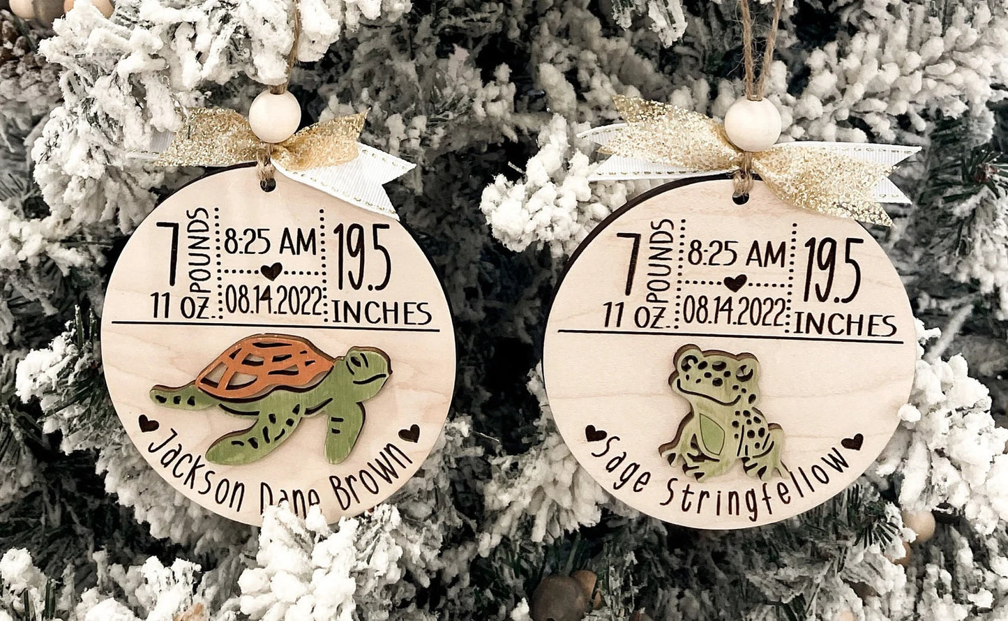 Customizable Cute Birth Announcement Stats Charm / Ornament Laser Digital File | Dinosaur, Butterfly, Koala, Crown, Turtle, Frog| Glowforge