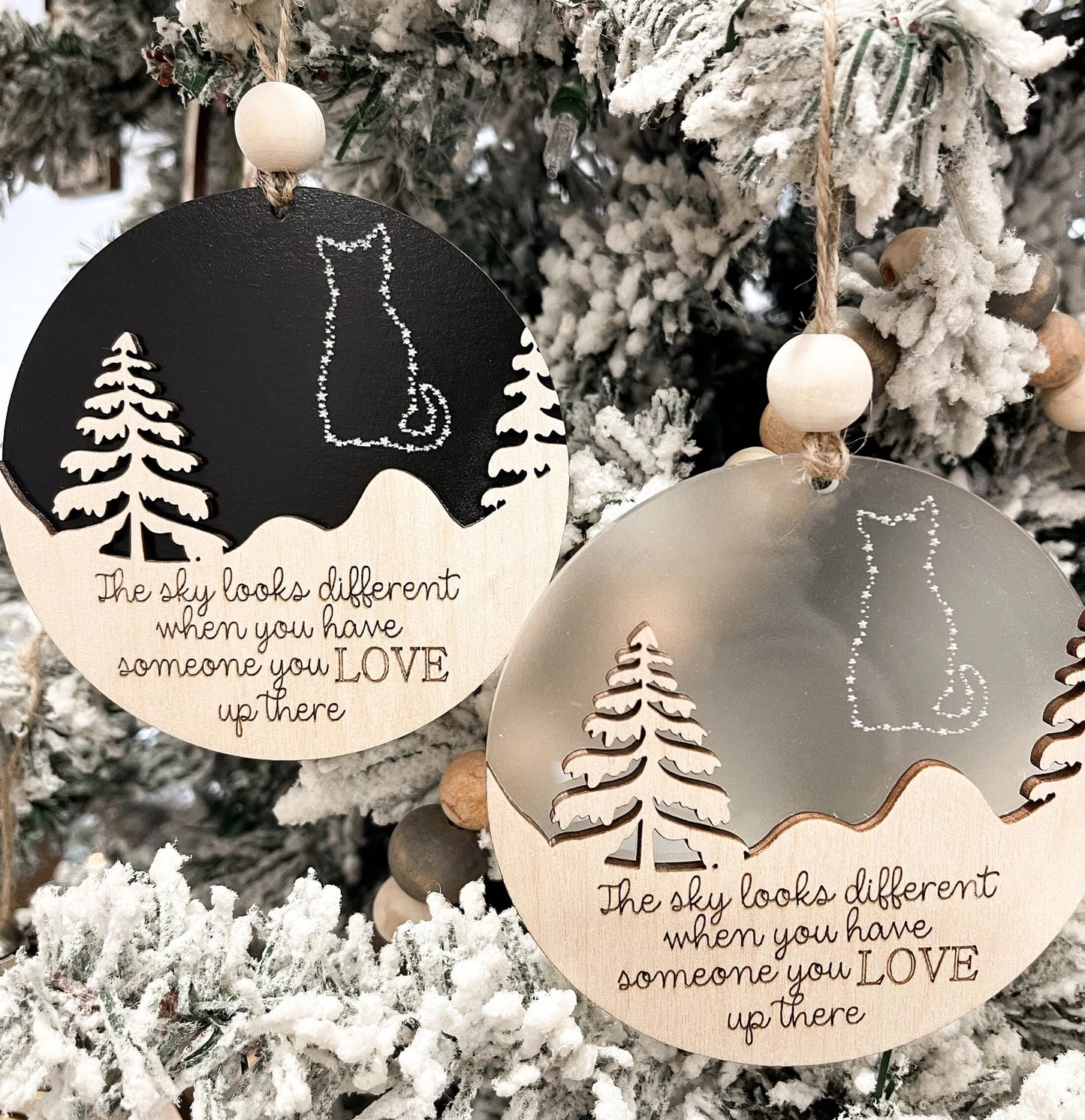 Customizable Cat Memorial "The Sky Looks Different When You Have Someone You Love Up There" Ornament Charm & Stand Laser Cut Digital File |