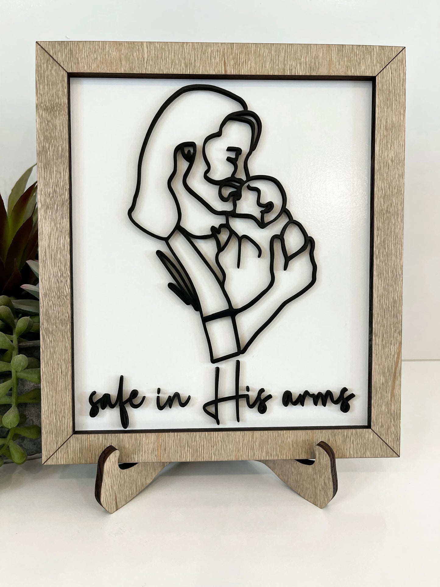 Jesus Christ Holding Baby "Safe in His Arms" Line Art Laser Cut Digital File | Infant Loss | Grief Gift | Miscarriage | Glowforge