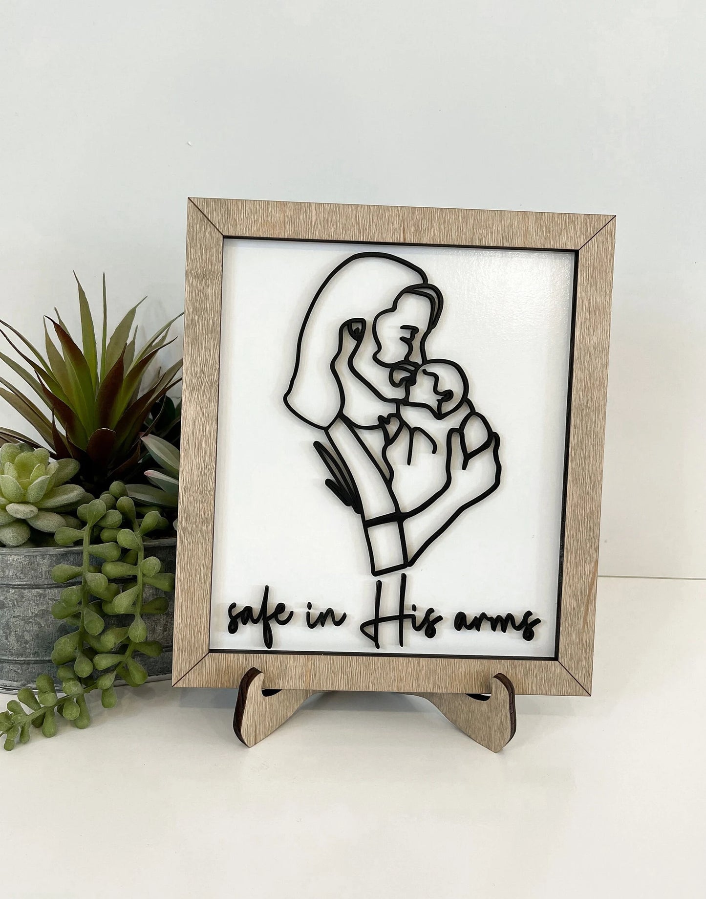 Jesus Christ Holding Baby "Safe in His Arms" Line Art Laser Cut Digital File | Infant Loss | Grief Gift | Miscarriage | Glowforge