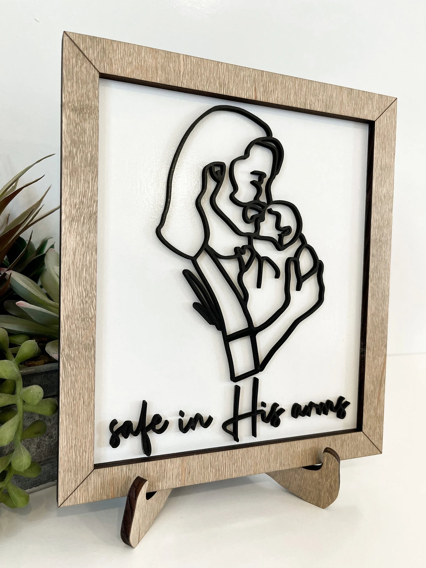 Jesus Christ Holding Baby "Safe in His Arms" Line Art Laser Cut Digital File | Infant Loss | Grief Gift | Miscarriage | Glowforge