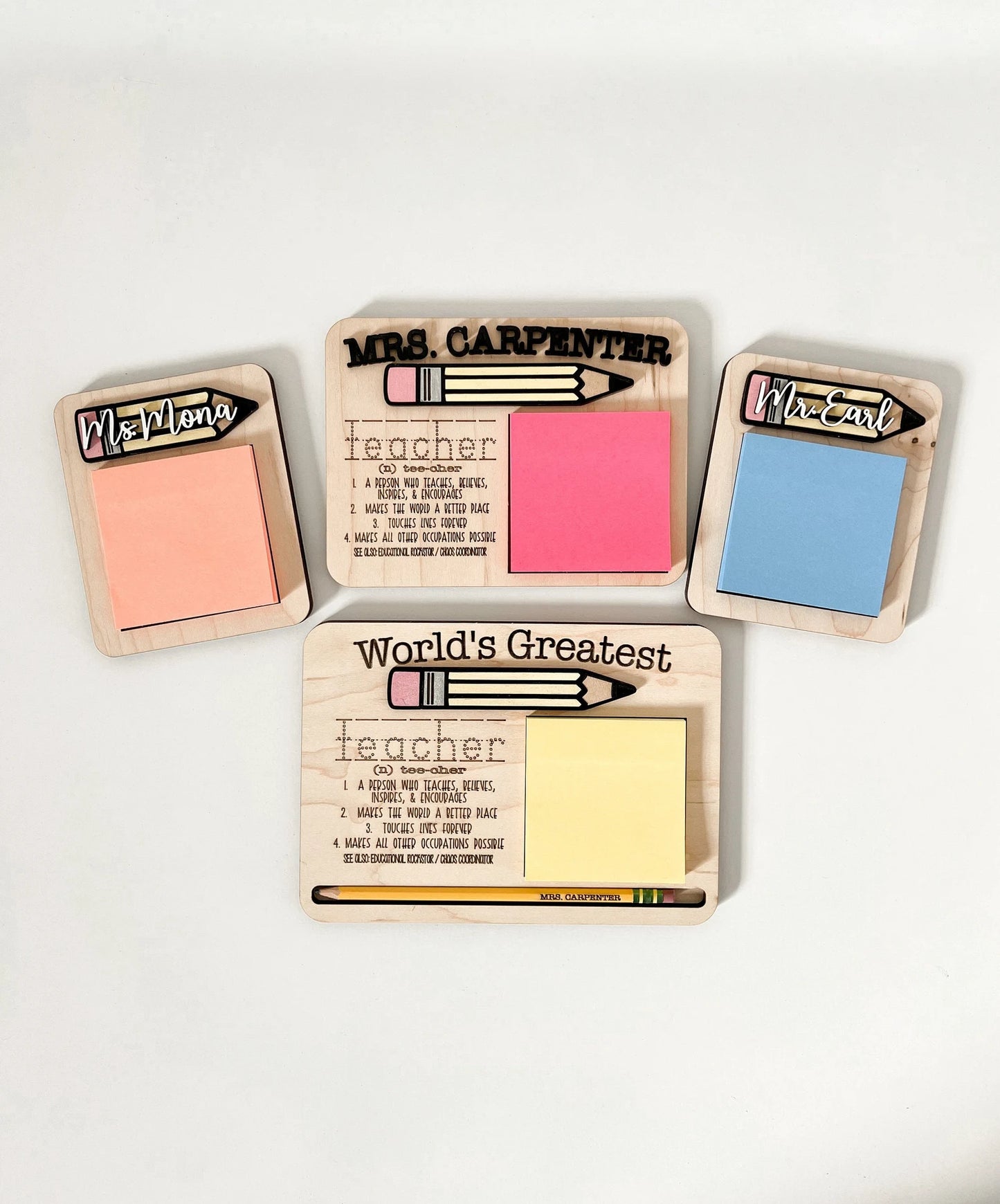 Customizable World's Greatest Teacher Definition Sticky Note Holder Laser Cut Digital File | 3 Different Designs | Teacher Gift | Glowforge