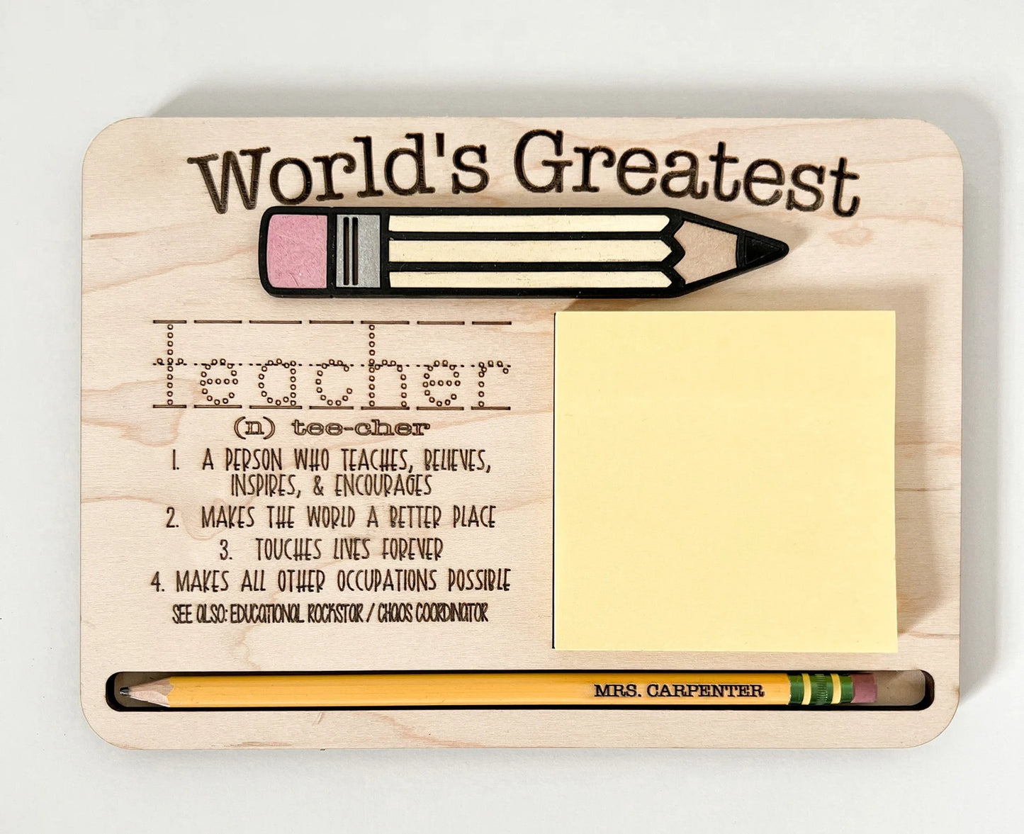 Customizable World's Greatest Teacher Definition Sticky Note Holder Laser Cut Digital File | 3 Different Designs | Teacher Gift | Glowforge