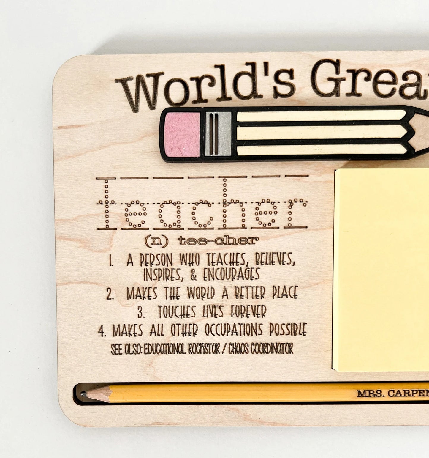 Customizable World's Greatest Teacher Definition Sticky Note Holder Laser Cut Digital File | 3 Different Designs | Teacher Gift | Glowforge