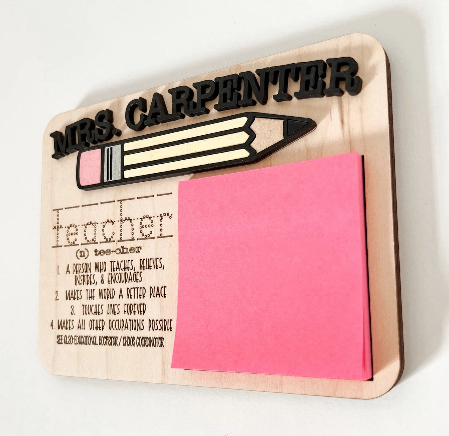 Customizable World's Greatest Teacher Definition Sticky Note Holder Laser Cut Digital File | 3 Different Designs | Teacher Gift | Glowforge