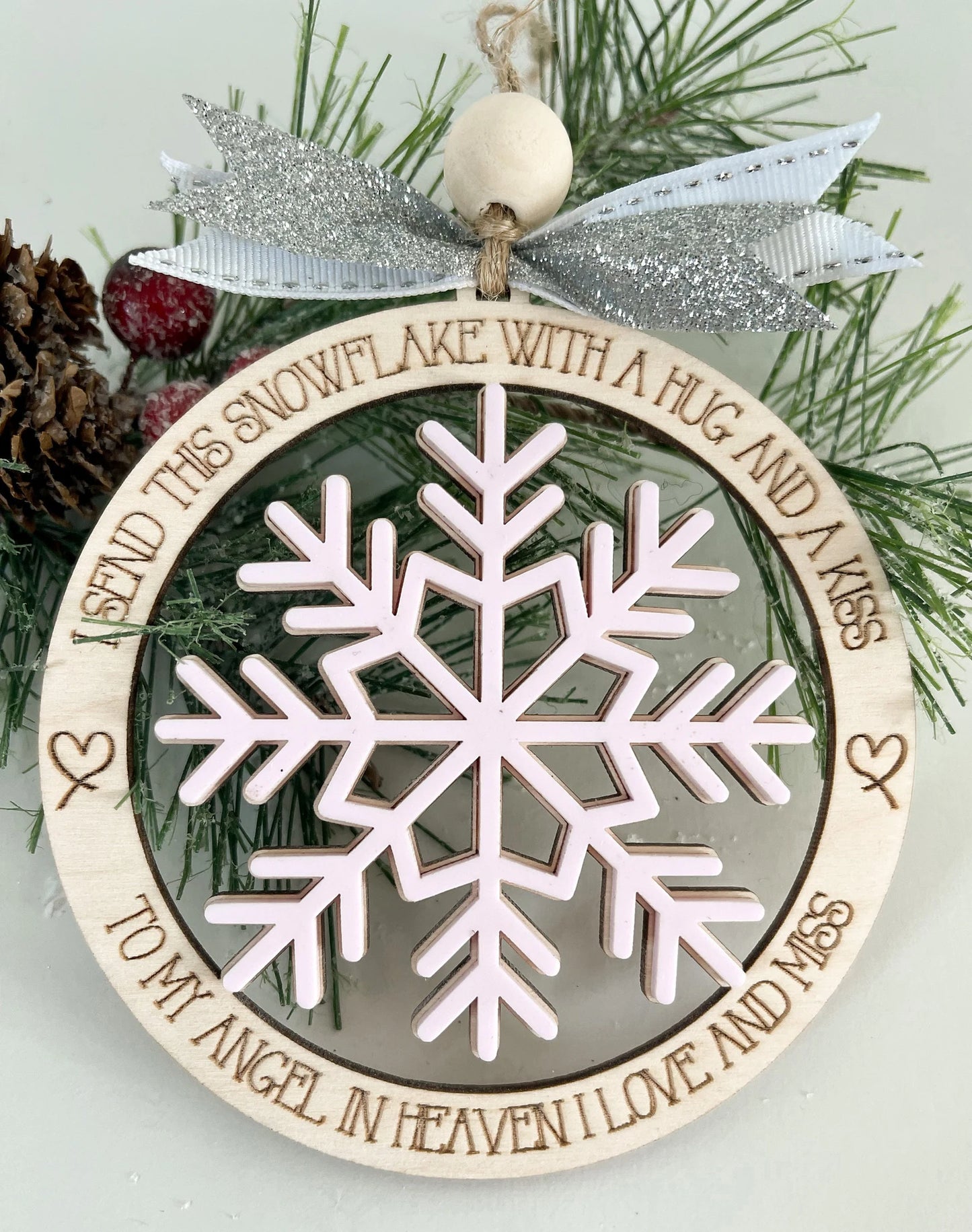 Customizable Memorial We Send This Snowflake with a Hug and a Kiss Angel in Heaven Christmas Ornament Laser Digital File | Glowforge