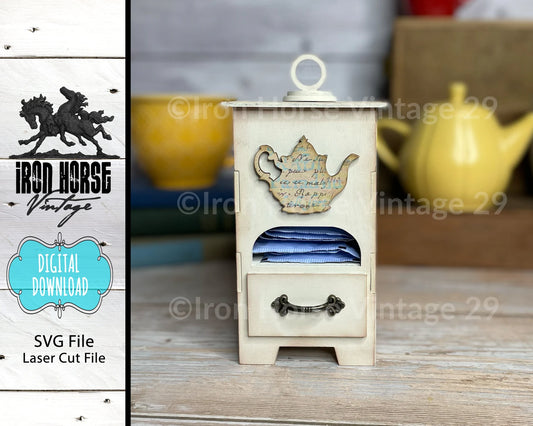 Petite Tea Tower, Tabletop Tea Cabinet, Tea Bag Caddy, Farmhouse Style Kitchen Decor, Home Decor, Laser Ready SVG File, Digital Download