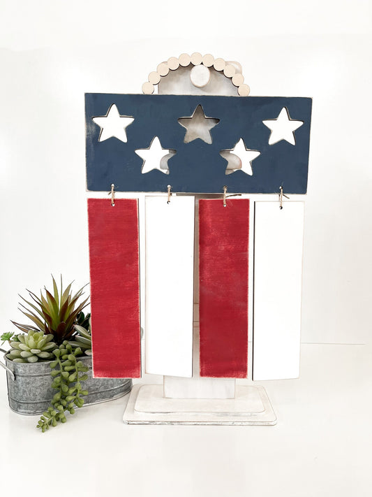 Cute Patriotic Vintage Hanging American Flag and Vintage Stand Laser Cut Digital File | Memorial Day File | 4th of July Craft | Glowforge