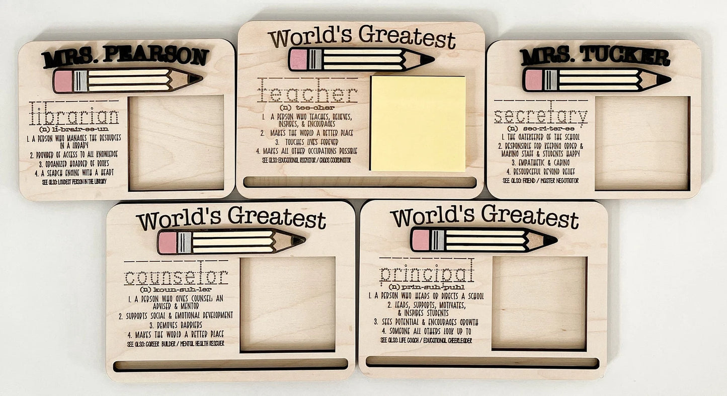 Customizable School Professions Definitions & World's Greatest Sticky Note Holder Including 10 Different Definitions Laser Cut Digital File