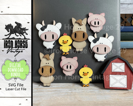 Magnets, Farm Animals, Farmhouse, Cow, Pig, Horse, Chick, Barn, Scrap Buster, SVG File, Laser Ready, Digital Download