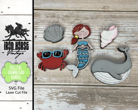 Ocean-Themed Magnets, Beach Magnets, Cute Mermaid, Cute Crab, Whale, Scrap Buster, Home Decor, SVG File, Laser Ready, Digital Download