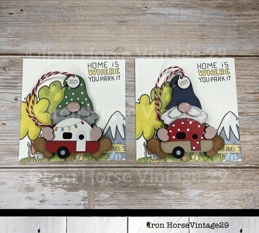 Cute Gnome with Camper, Christmas Ornament, Holiday Tag, Gift Tag, Gnome Christmas Ornament, Laser Ready SVG, Digital Download