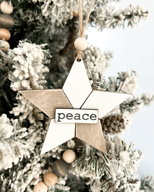 Cute Star "Quilt Pattern" Christmas Ornament Set Laser Cut Digital File | Peace, Hope, Joy, Love, Noel | Farmhouse Ornament Set | Glowforge